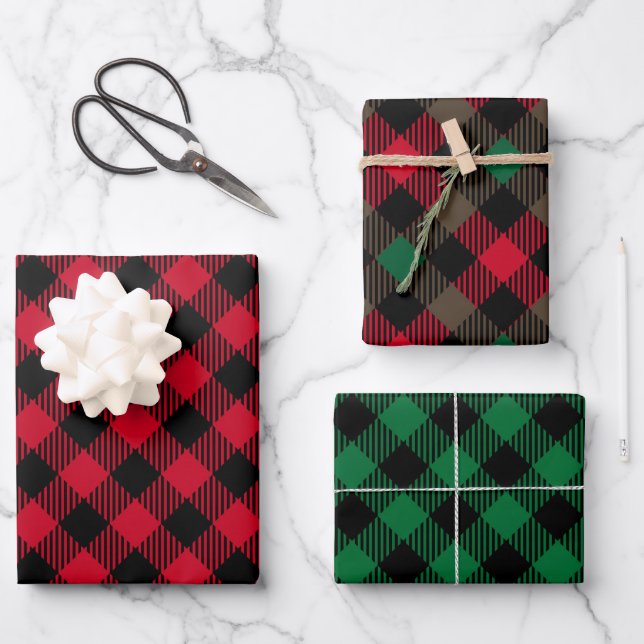 Classic Christmas Plaid Simple Holiday Red   Wrapping Paper Sheet (Front)