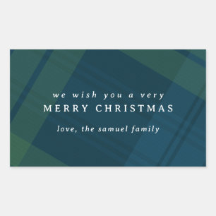 Classic Christmas plaid simple personalised Rectangular Sticker
