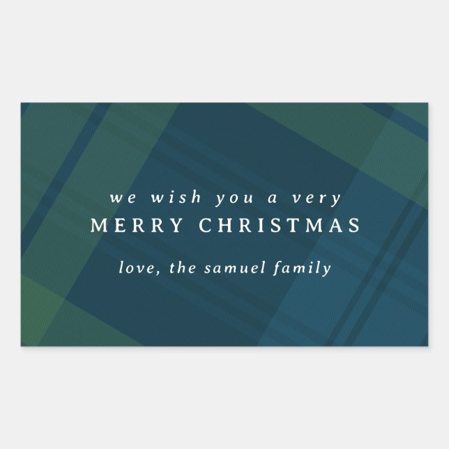 Classic Christmas plaid simple personalised Rectangular Sticker (Front)