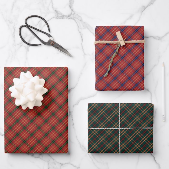 Classic Christmas Plaid Tartan Wrapping Paper Set (Front)