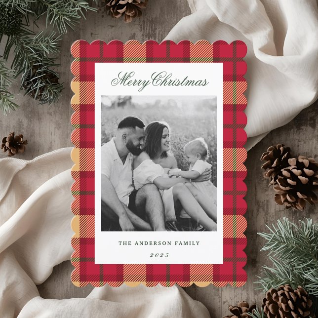 Classic Christmas Plaid Two Sided Family Photo Holiday Card (Creator Uploaded)