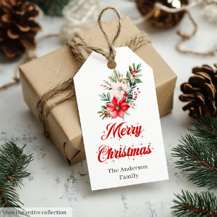 Classic Christmas Poinsettia Botanical Gift Tag