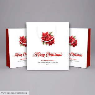 Classic Christmas Poinsettia Botanical Holiday Bag