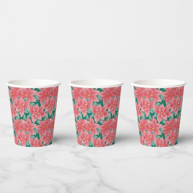 Classic Christmas Poinsettia Floral Pattern Paper Cups (Multi)