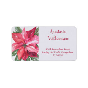 CLASSIC CHRISTMAS POINSETTIA FLOWER ADDRESS LABEL