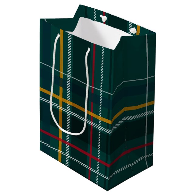 Classic Christmas present green plaid holiday Medium Gift Bag (Front Angled)