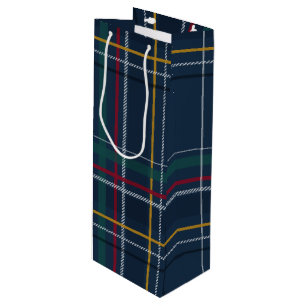 Classic Christmas present navy blue plaid holiday Wine Gift Bag
