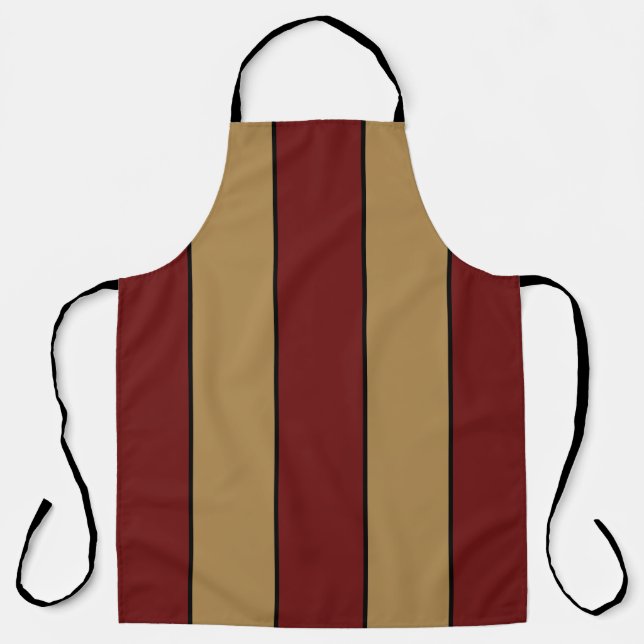 Classic Christmas Red And Gold Stripes Apron (Front)