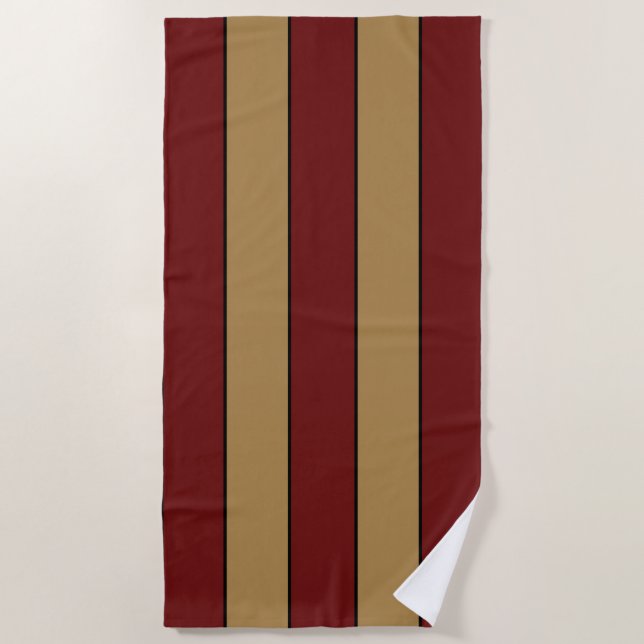Classic Christmas Red And Gold Stripes Beach Towel (Front)