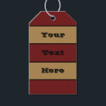 Classic Christmas Red And Gold Stripes Gift Tags<br><div class="desc">Happy Birthday Gift Tag for gift giving name tag identification card with customisable text words Your Text Here plus From To and printed with a Christmas Classic Christmas Red And Gold Stripes graphic art design illustration by TheFabricSeal print on demand shop at Zazzle.com #ZazzleMade ©️Original. https://www.zazzle.com/store/thefabricseal These beautiful coloured tones...</div>