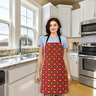 Classic Christmas Red and Green Geometric Seamless Apron