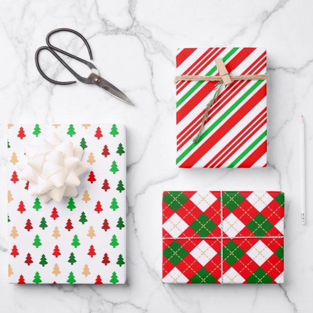 Classic Christmas Red and Green Patterns  Wrapping Paper Sheet (Front)