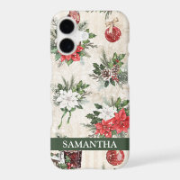 Classic Christmas red and white poinsettia cotton