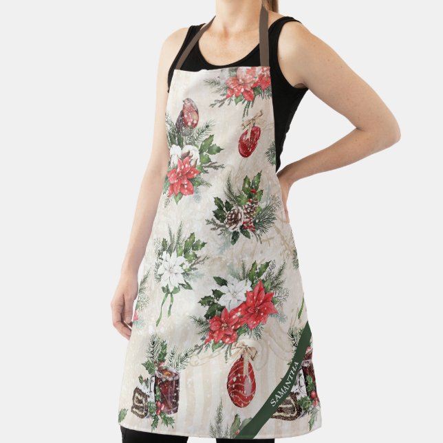 Classic Christmas red and white poinsettia flowers Apron (Insitu)