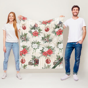 Classic Christmas red and white poinsettia flowers Fleece Blanket
