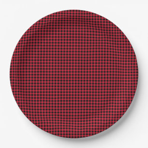 Classic Christmas Red Black Check Pattern Timeless Paper Plate