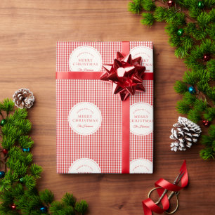 Classic Christmas Red Gingham Circle Emblem Wrapping Paper