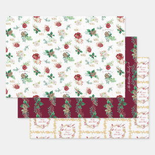 Classic Christmas Red Green Watercolor Family Name Wrapping Paper Sheet