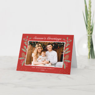 Classic Christmas Red Holly Berries Photo Greeting Holiday Card
