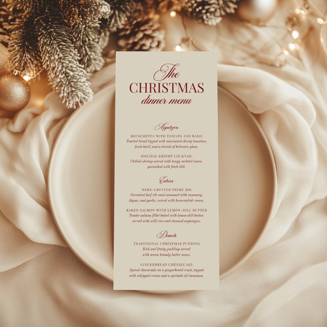 Classic Christmas Red & Ivory Calligraphy Menu Invitation (Classic Christmas Red & Ivory Calligraphy Menu Invitation)