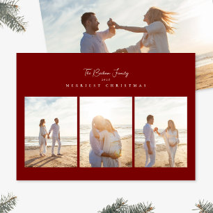 classic christmas red merriest 3 photo collage holiday card