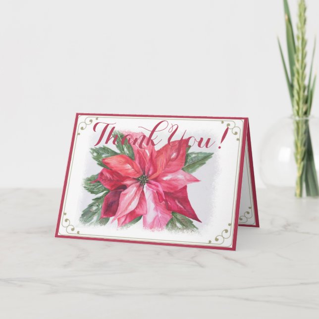 CLASSIC CHRISTMAS RED POINSETTIA FLOWER THANK YOU (Front)