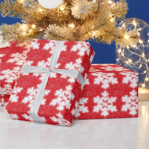 Classic Christmas red white snowflake pattern  Wrapping Paper