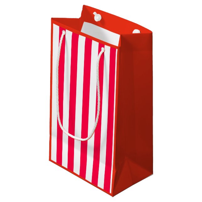 Classic Christmas Red White Striped Template Small Gift Bag (Front Angled)