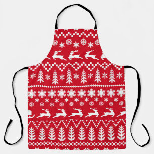 Classic Christmas: Red White Winter Pattern Apron