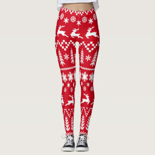 Classic Christmas: Red White Winter Pattern Leggings