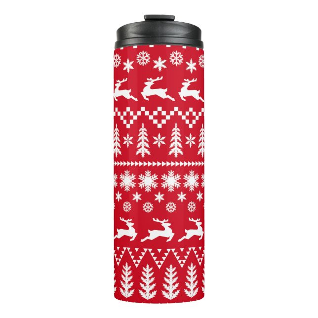 Classic Christmas: Red White Winter Pattern Thermal Tumbler (Front)