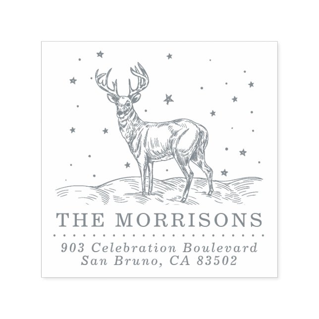 Classic Christmas Reindeer Name & Return Address Self-inking Stamp (Design)