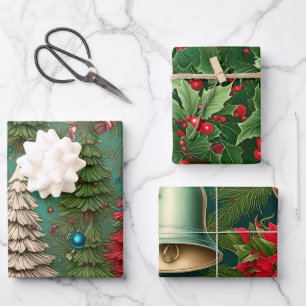Classic Christmas Retro Vintage Wrapping Paper Sheet