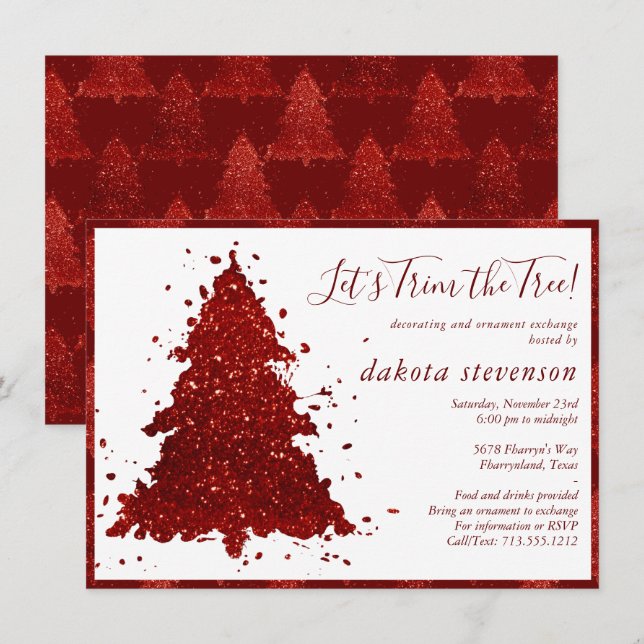 Classic Christmas | Rich Crimson Tree Trim Party Holiday Card (Front/Back)