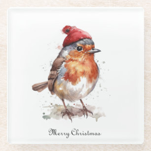 Classic Christmas Robin, custom Glass Coaster