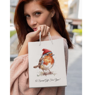 Classic Christmas Robin, custom Medium Gift Bag