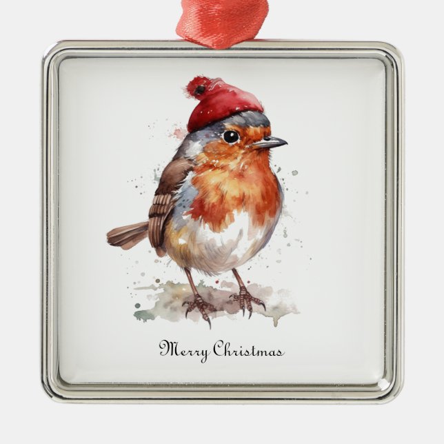 Classic Christmas Robin, custom  Metal Tree Decoration (Front)