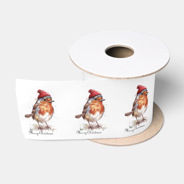 Classic Christmas Robin, custom  Satin Ribbon (Spool)