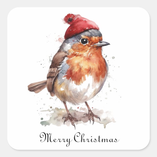 Classic Christmas Robin, custom  Square Sticker (Front)