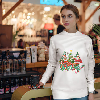Classic Christmas Scene with Santa, Reindeer & Tre Sweatshirt