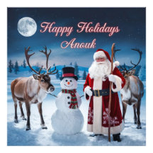 Classic Christmas Scene with Santa, Snowman