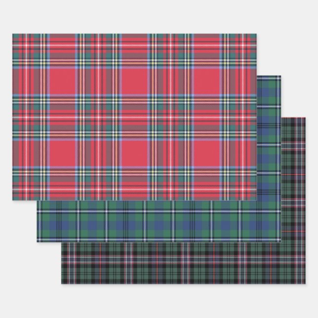 Classic Christmas Scottish Tartan Plaid Trio Wrapping Paper Sheet (Set)