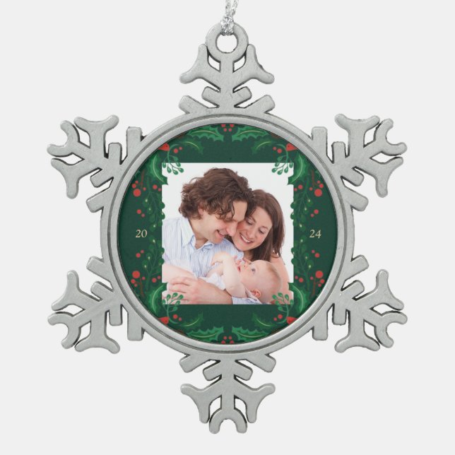 Classic Christmas Snowflake Ornament with Floram (Front)