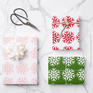 Classic Christmas Snowflakes, Red Green White Pink Wrapping Paper Sheet