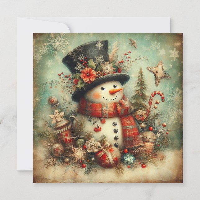 Classic Christmas Snowman Greeting Card (Front)