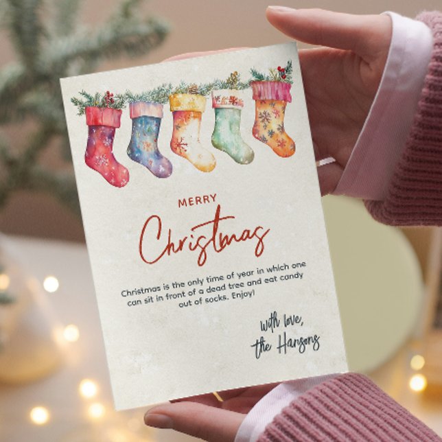 Classic Christmas Stockings Custom Christmas Holiday Card (Creator Uploaded)