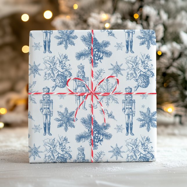 Classic Christmas Toile Blue Nutcrackers Wrapping Paper (Creator Uploaded)