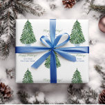 Classic Christmas Tree Chinoiserie Happy Holidays Wrapping Paper<br><div class="desc">Watercolor Nordic Spruce Christmas Tree in a blue and white Chinoiserie planter. These elements were handpainted by yours truly before being arranged into a repeating pattern with the ability to add personalised text.</div>
