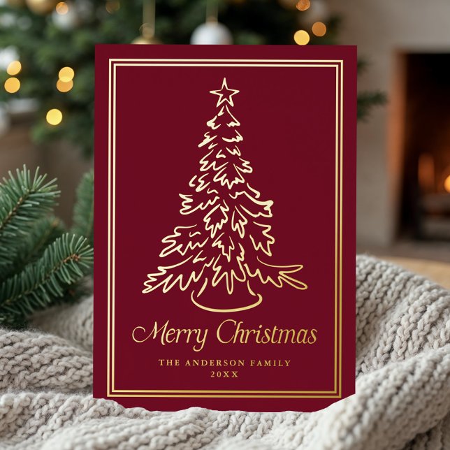 Classic Christmas Tree Cranberry Non-Photo Foil Holiday Card (Creator Uploaded)