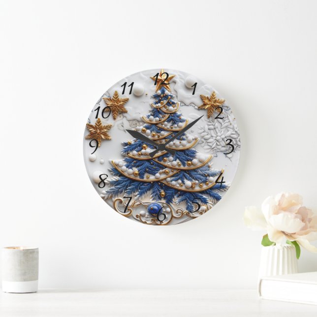 Classic Christmas Tree Festive Christmas Design Large Clock (Home)